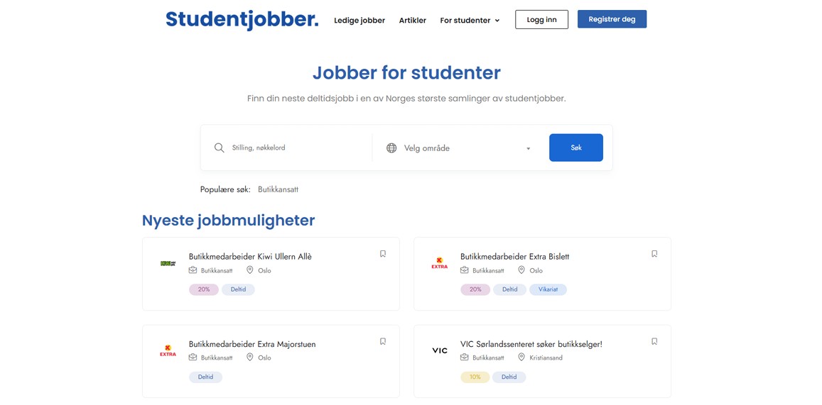 Studentjobber platform screenshot