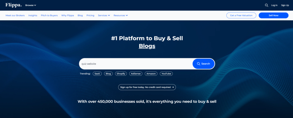 quiz websites on flippa marketplace